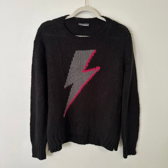 Wooden Ships black knit pink & gray lightning bolt crewneck sweater size XS - Picture 11 of 12